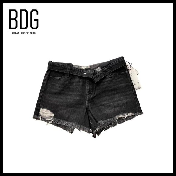 BDG Urban Outfitters Foldover V Front Jean Shorts Sz 29 8 Cut Offs Goth Punk NEW - Picture 2 of 16